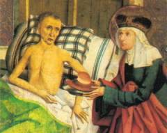 Святая Агнесса Чешская, ухаживающая за больным (Картина работы богемского мастера, 1482, Национальная галерея, Прага, )