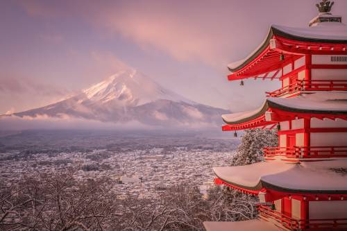 Вид на гору Фудзи зимой