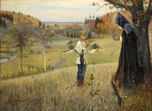 Молодой богомолец Варфоломей пострижен в монахи с именем Сергий